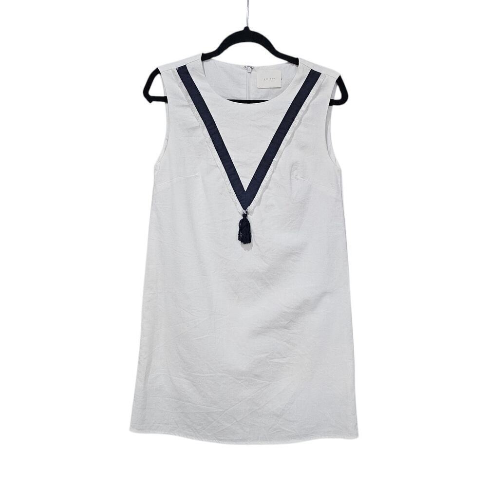 All:Row Tassel Contrast Trim Linen Blend Mini Dress White Size S